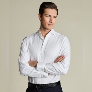 Cutaway Collar Non-Iron Herringbone Shirt - White